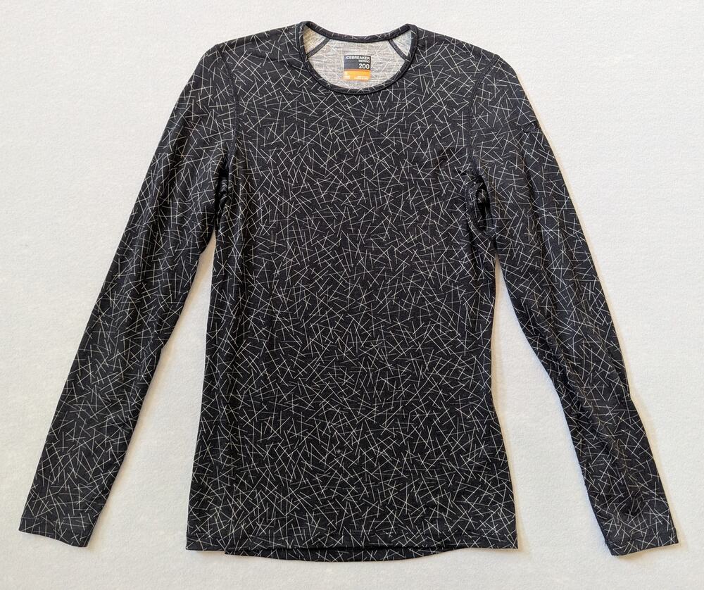 Icebreaker Merino 200 Base Layer Top Women’s S Black Geometric Pattern